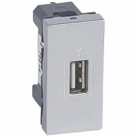 Розетка USB 2,0 1 модуль. Алюминий. Legrand Mosaic