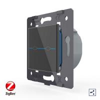 Двухклавишный проходной сенсорный выключатель Livolo ZigBee Quadro, цвет черный (механизм)