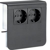 Держатель устройств с двойной розеткой Shcuko 2x(L+N+PE) 16А, 250В АС, с защитными шторками, для профиля 20х80 мм, без доп накладки, PC/ABS безгалоген., RAL9011 графитово-чёрный . Hager SL