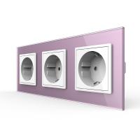 Розетка Livolo 3 поста Белая с розовой рамкой VL-C7C3EU-11/17
