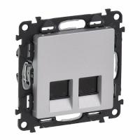 Розетка интернет двойная RJ 45 Категория 6 UTP Valena Life. Алюминий. Legrand
