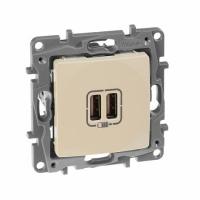 Зарядное устройство с двумя USB-разьемами 240В/5В 2,4А Слоновая кость. Legrand Etika