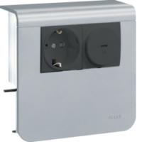 Держатель устройств c розеткой Schuko (L+N+PE) 16A 250A AC и модулем УЗИП 16A 230В АС тип III, для профиля 20х55 мм, без доп. накладки, PC/ABS безгалоген., цвет алюминий . Hager SL