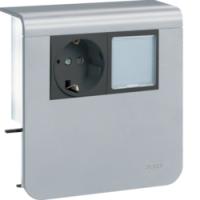 Держатель устройств c розеткой Schuko (L+N+PE) 16A 250A AC и светодиодным табло 230В, для профиля 20х80 мм, без доп. накладки, PC/ABS безгалоген., цвет алюминий . Hager SL