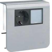 Держатель устройств c розеткой Schuko (L+N+PE) 16A 250A AC и светодиодным табло 230В, для профиля 20х55 мм, без доп. накладки, PC/ABS безгалоген., цвет алюминий . Hager SL