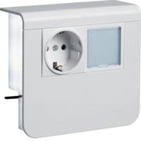 Держатель устройств c розеткой Schuko (L+N+PE) 16A 250A AC и светодиодным табло 230В, для профиля 20х55 мм, без доп. накладки, PC/ABS безгалоген., RAL9010 чисто-белый . Hager SL