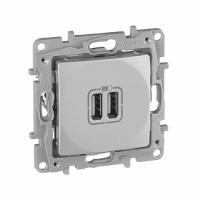 Зарядное устройство с двумя USB-разьемами 240В/5В 2,4А Алюминий. Legrand Etika