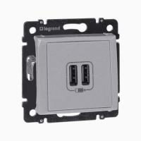 Зарядное устройство с 2-мя коннекторами USB 1500 мА Алюминий. Legrand Valena