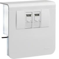 Держатель устройств c двумя разъёмами - 2xRJ45 Кат.6 UAE WE (8/8), для профиля 20х80 мм, без доп. накладки, PC/ABS безгалогеновый, RAL9010 чисто-белый . Hager SL