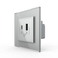 Розетка USB type C+A с блоком питания 36W Livolo 1 пост Серая VL-C7VUA18W.UC18W-2IP