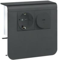 Держатель устройств c розеткой Schuko (L+N+PE) 16A 250A AC и модулем УЗИП 16A 230В АС тип III, для профиля 20х55 мм, без доп. накладки, PC/ABS безгалоген., RAL9011 графитово-чёрный . Hager SL