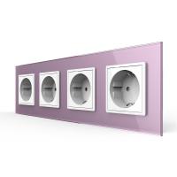 Розетка Livolo 4 поста Белая с розовой рамкой VL-C7C4EU-11/17