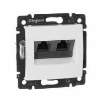 Розетка двойная компьютерная RJ45 UTP кат.5e на захватах Белая. Legrand Valena