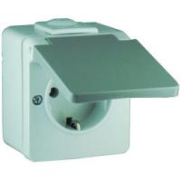 Розетка с заземлением, "Шуко", L+N+PE, 16 A/250 B AC, с крышкой, откр. уст. IP44, с винтовыми клеммами, серая