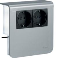 Держатель устройств с двойной розеткой Shcuko 2x(L+N+PE) 16А, 250В АС, с защитными шторками, для профиля 20х80 мм, без доп накладки, PC/ABS безгалоген., RAL9010 чисто-белый . Hager SL