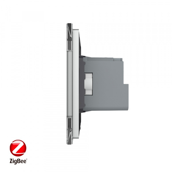 Розетка электрическая ZigBee (Wi-Fi) с заземлением защитными шторками 16A Livolo 1 пост Серая