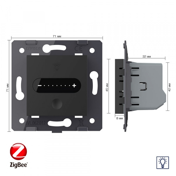 Одноклавишный проходной сенсорный диммер Livolo ZigBee, цвет черный (механизм) VL-FC1SDZ-2BP