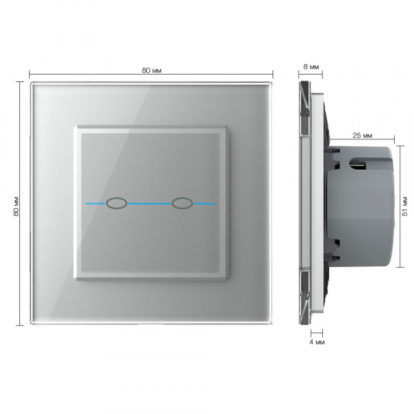 Сенсорный выключатель Livolo Quadro 2 клавиши 1 пост Серый VL-Q702-15