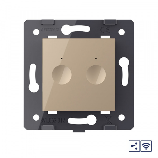 Двухклавишный проходной сенсорный выключатель Livolo Module с функцией радиоуправления, цвет золотой (механизм)