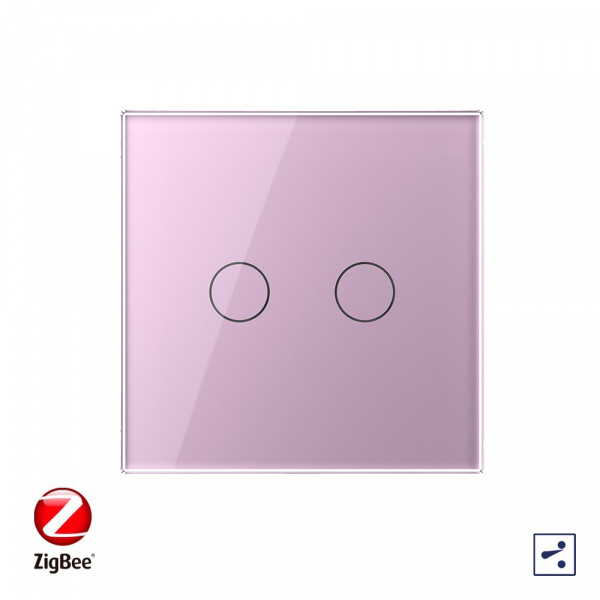 Сенсорный проходной выключатель Livolo ZigBee (Wi-Fi) 2 клавиши 1 пост Розовый