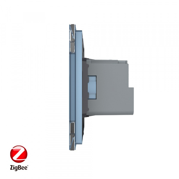 Розетка электрическая ZigBee (Wi-Fi) с заземлением защитными шторками 16A Livolo 1 пост Синяя