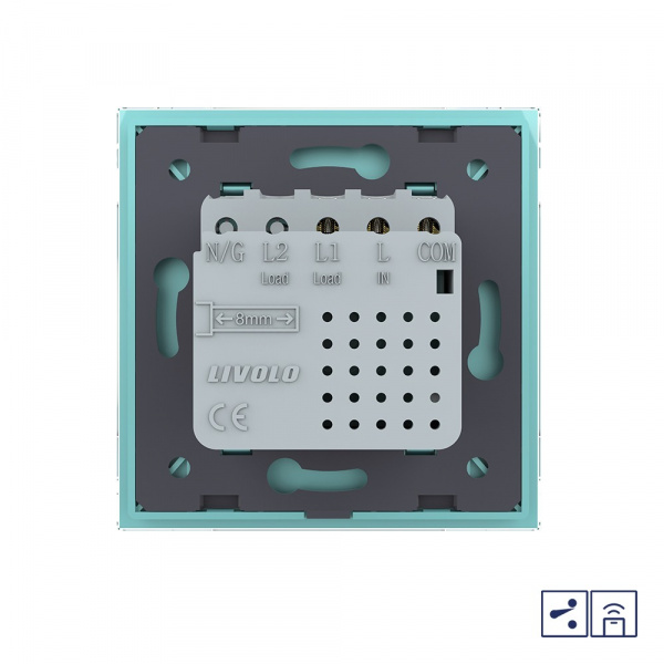 Одноклавишный проходной сенсорный выключатель Livolo Module с функцией радиоуправления, цвет зеленый