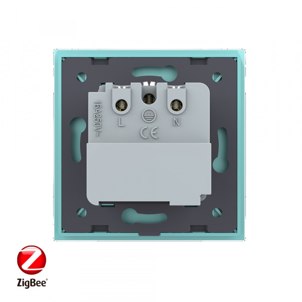 Розетка электрическая ZigBee (Wi-Fi) с заземлением защитными шторками 16A Livolo 1 пост Зеленая