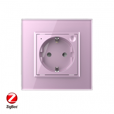 Розетка электрическая ZigBee (Wi-Fi) с заземлением защитными шторками 16A Livolo 1 пост Розовая
