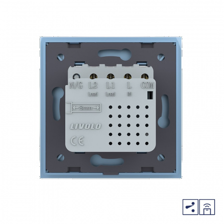 Двухклавишный проходной сенсорный выключатель Livolo Module с функцией радиоуправления, цвет синий