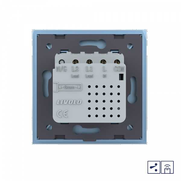 Двухклавишный проходной сенсорный выключатель Livolo Module с функцией радиоуправления, цвет синий