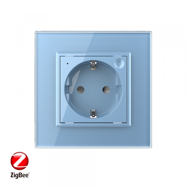 Розетка электрическая ZigBee (Wi-Fi) с заземлением защитными шторками 16A Livolo 1 пост Синяя