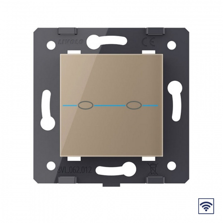 Двухклавишный сенсорный выключатель Livolo Quadro с функцией радиоуправления, цвет золотой (механизм)