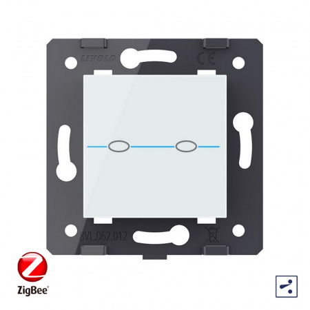Двухклавишный проходной сенсорный выключатель Livolo ZigBee Quadro, цвет белый (механизм)