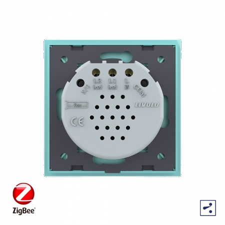 Сенсорный проходной выключатель Livolo ZigBee (Wi-Fi) 2 клавиши 1 пост Зеленый