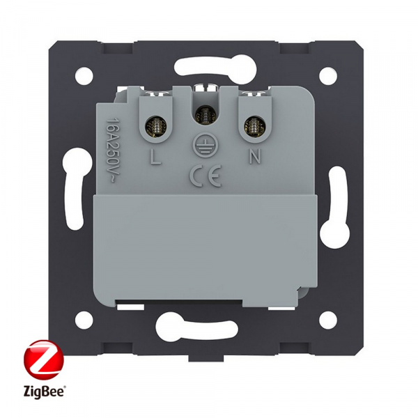 Розетка электрическая ZigBee (Wi-Fi) с заземлением защитными шторками 16A Livolo, цвет серый (механизм)