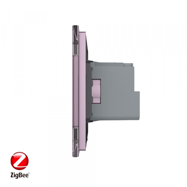 Розетка электрическая ZigBee (Wi-Fi) с заземлением защитными шторками 16A Livolo 1 пост Розовая