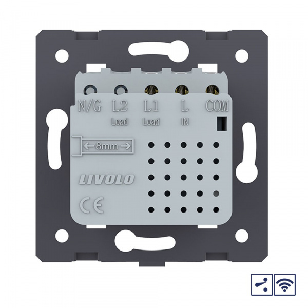 Одноклавишный проходной сенсорный выключатель Livolo Module с функцией радиоуправления, цвет золотой (механизм)