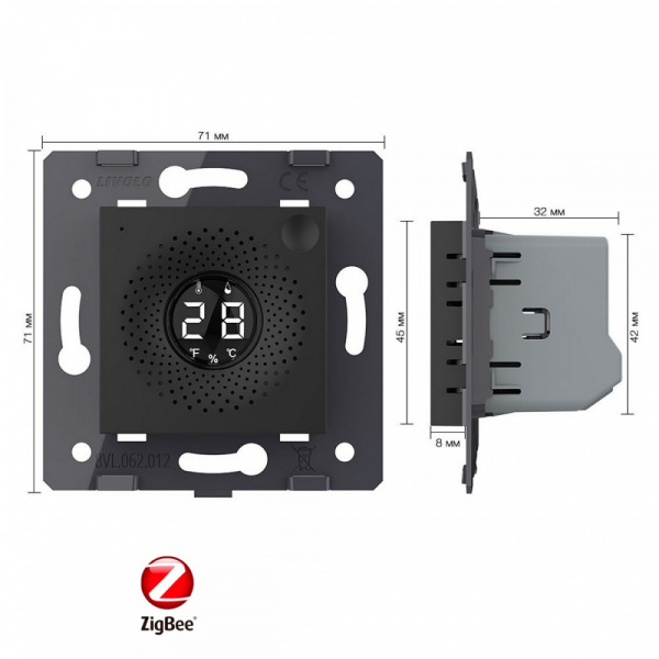Датчик температуры и влажности ZigBee Livolo, цвет черный (механизм) VL-FCEZ-2BP