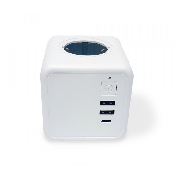 Разветвитель Cube Original 4 Euro 16A, 3 USB 2A+C с блоком 5В/3.0А RocketSocket, цвет белый-серый