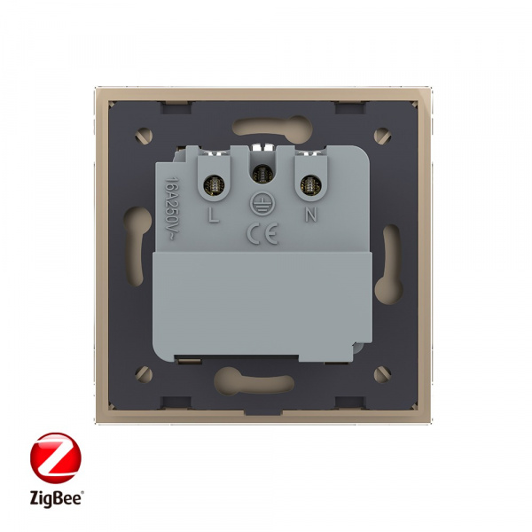 Розетка электрическая ZigBee (Wi-Fi) с заземлением защитными шторками 16A Livolo 1 пост Золотая