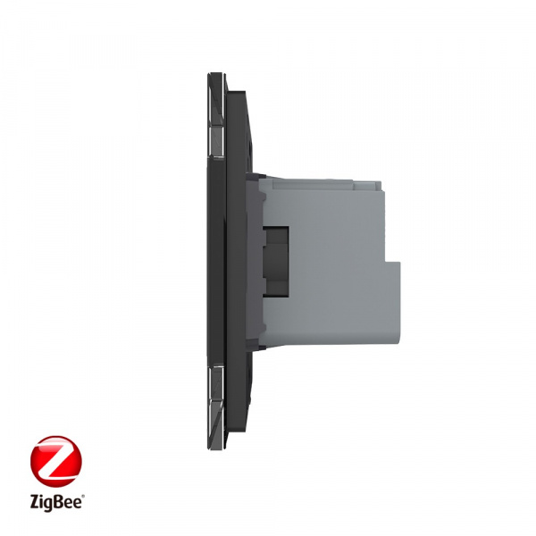 Розетка электрическая ZigBee (Wi-Fi) с заземлением защитными шторками 16A Livolo 1 пост Черная