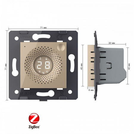 Датчик температуры и влажности ZigBee Livolo, цвет золотой (механизм) VL-FCEZ-2AP