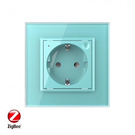 Розетка электрическая ZigBee (Wi-Fi) с заземлением защитными шторками 16A Livolo 1 пост Зеленая