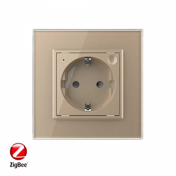 Розетка электрическая ZigBee (Wi-Fi) с заземлением защитными шторками 16A Livolo 1 пост Золотая