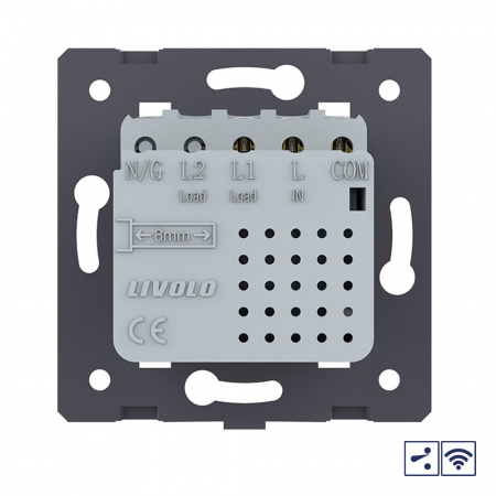 Одноклавишный проходной сенсорный выключатель Livolo Module с функцией радиоуправления, цвет серый (механизм)