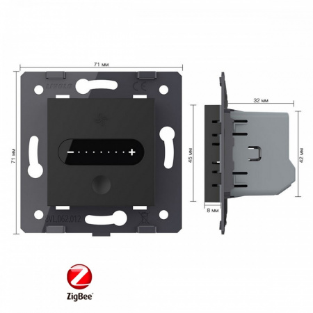 Регулятор вытяжки ZigBee Livolo, цвет черный (механизм) VL-FC1GZ-2BP
