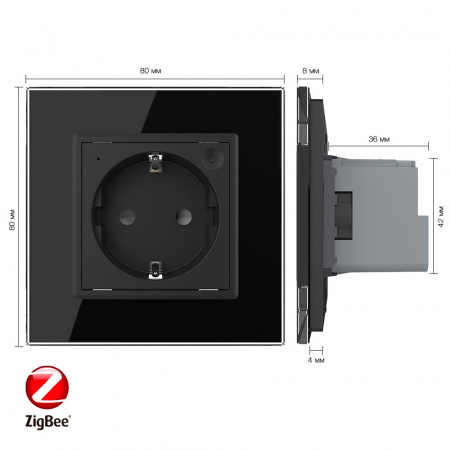 Розетка электрическая ZigBee (Wi-Fi) с заземлением защитными шторками 16A Livolo 1 пост Черная