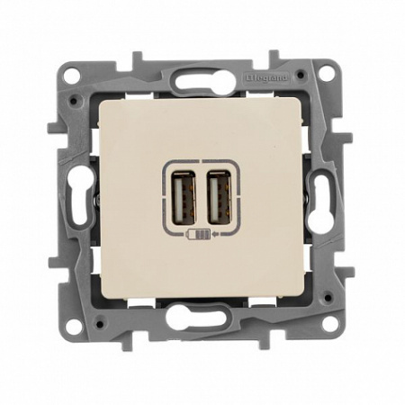 Зарядное устройство с двумя USB-разьемами 240В/5В 2,4А Слоновая кость. Legrand Etika