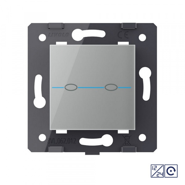 Двухклавишная сенсорная кнопка Livolo Quadro 12/24В, цвет серый (механизм)