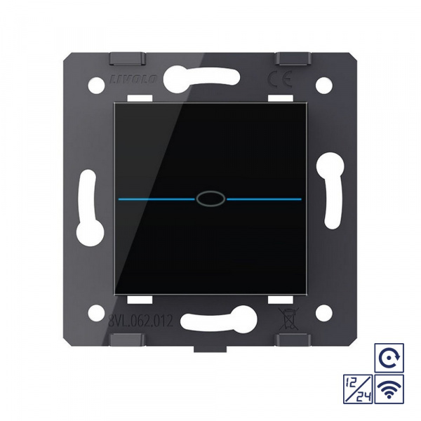 Одноклавишная сенсорная кнопка Livolo Quadro 12/24В с функцией радиоуправления, цвет черный (механизм)